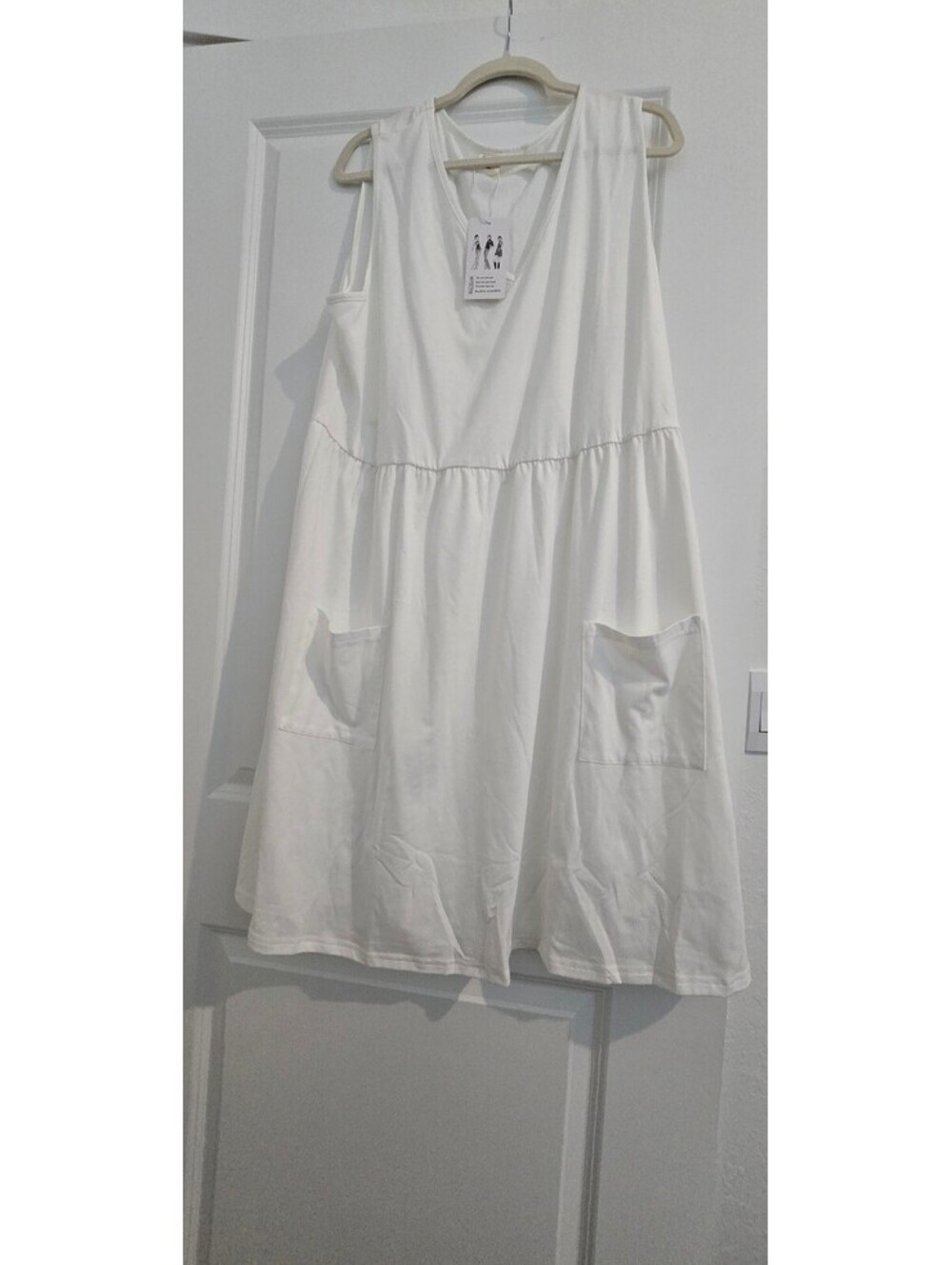 Rumia White Sleeveless Midi Dress with Pockets Size 3XL